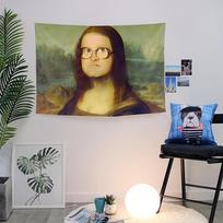 VIKAMA Funny Mona Lisa Tapestry Wearing Glasses Retro Famous Painting Teasing Artistic Sense Living Room Decoration 74x94cm(29x37in) beige