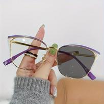 Advanced anti blue light color changing glasses metal cat eye glasses ultra light frame women's fashionable sunglasses 1pcs brown
