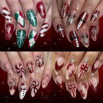 Christmas Glitters Press On Nail With Reindeer Snowflake Design Fake Nail 96Pcs ABS Manicure Set For Holiday Party 1 brown