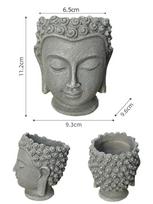 Buddha Head Statue Small Plant Pot Resin Succulent Planter Garden Pots Buddhism Zen Collection for Home and Office Decoration (as the picture,S) gray