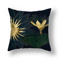 Ginkgo Biloba Polyester Cushion Cover Waist Pillow Case Black Golden Leaves  Living Room Chair Sofa Home Decorationstyle 30X30CM gray