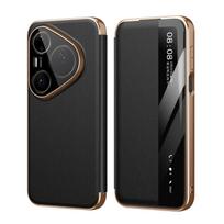 For Huawei Pura 90 Pro Max & 90 Pro Case Protective Genuine Leather Plated Side Pattern Mobile Phone Back Cover Pura 90 Pro black