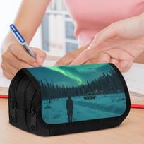 Double Layer Pencil Case, Vibrant Printed Pencil Pouch with Aurora Snow Path Design, Fashion Storage bag, Portable Pencil case with zipper, Durable Fa 20x9x11cm blue