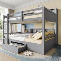 =(WX000708AAE)Bunk beds, 90x200cm(90x200cm) single beds, children's beds, , bunk beds, with drawers, with storage compartments, without mattress, grey 205 x 118.5 x 175 cm pilka