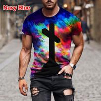 Vasaros mados vyriški marškinėliai juodai balti Jesus 3D Print Unisex laisvalaikio marškinėliai Vaikiški viršutiniai vyriški marškinėliai 5XL blue