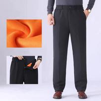 Vyriškos aksomu pamušalu, elastingu juosmeniu, žieminės šiltos kelnės vidutinio amžiaus ir pagyvenusiems 7XL orange