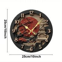 Samurai Themed Wooden Round Silent Hanging Wall Clock, Suitable For Living Room, Office, Study Room, Bedroom, Home Decoration 10 inch brown