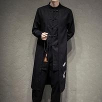 Chinese Style Spring Mens Mandarin Collar Trench Windbreaker Jacket Oriental Streetwear Long Outerwear Loose Casual Warm Trench Coat for Men M juoda