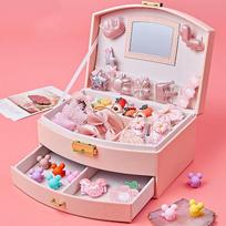 Children's Baby Girl High Quality Velvet+PU+Wood Hair Jewelry Box Set with Rubber Bands Birthday Gift Low MOQ Competitive Price white