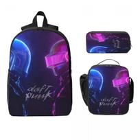 3Pcs Daft Punk Electronic Music  Backpack Set for Boy Girl Pen Bags Bookbag Sets with Lunch Box For School Students Daypack blue
