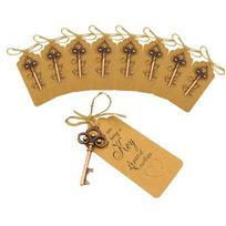 8cm Large 50Pcs/Set Skeleton Key Bottle Opener With Tag Card Twine Suitable For Wedding Gift, Baby Shower Party Gifts beige