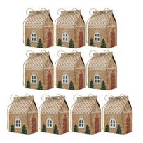 Kalėdinė dovanų dėžutė su rankena Popierinė namelio formos pakuotė saldainiams, sausainiams, papuošalams Kūrybiškas šventinis dovanų įpakavimas 10pcs brown