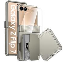 Skirta Samsung Galaxy Z Flip 7 su kortelių laikikliu [RFID blokavimas] ir vyrių apsauga bei HD ekrano apsauga, tvirtas apsauginis dėklas nuo įbrėžimų - mėlynas šviesiai žalios spalvos
