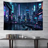 Neon Cyberpunk City Tapestry  Futuristic Art Designperfect Gift For Home And Dormitoryfashionable And Unique Wall Decorations 74x94cm(29x37in)