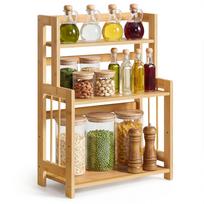 SONGMICS Spice Rack, 3-Tier Countertop Storage Shelf, Desktop Organiser with Bamboo Frame, for Kitchen, Dining Room, Office, Natural Beige
