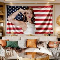 Lana Del Rey Patriotic American Flag Tapestry Salute Woman Wall Hanging Peach Beige Decor for Bedroom Dorm  Party 100X70CM white