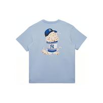 New Era MLB New York Yankees Loose NY Embroidered Popcorn Summer American Short Sleeve T-Shirt Unisex Tops Sky-Blue 14148919 M white