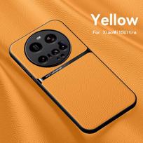 Prabangus odinis dėklas Xiaomi 15 Ultra dėklui, magnetinis automobilinis laikiklis, telefono dangtelis Xiaomi Mi 15 Xiaomi15 Ultra, smūgiams atsparus Coque For Xiaomi 15 Ultra orange
