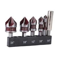 5 Pcs Countersink Drill Bit Set 1 4in 3 8in 1 2in 5 8in 3 4in 5 Flute 85 Degree Hex Shank M35 Cobalt HSS Countersink