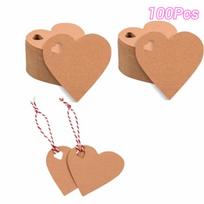 100pcs DIY Valentine's Day Tags Hanging Decoration Heart Shape Blank Heart Shaped Cards Red Pink Paper Gift Labels 6.5x6cm beige