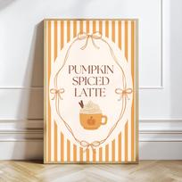 Pumpkin Spice Latte Print, Fall Coffee Wall Art, Cozy Autumn Kitchen Decor, Pumpkin Illustration, Seasonal Cafe Poster, Wall Art 21X30CMNo Framed