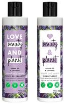 Love Beauty & Planet Natūralus argano aliejus ir levanda nuo plaukų elektrinimosi, glotninantis šampūnas ir kondicionierius, be parabenų, be dažiklių, 200 ml gray