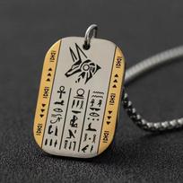 Ancient Egypt Anubis Horus Rune Dog Tag Stainless Steel Necklace Pharaoh Amulet Punk Jewelry beige
