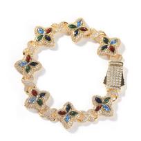 Mary Hip-hop rap chain, unlimited four-leaf clover bracelet, fashionable cool ruffian handsome premium 5A zircon color necklace. 7inch bracelet beige