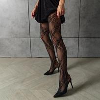 Y2K Floral Patterned Tights Women  New Lolita Party Stockings Pantyhose For Halloween Cosplay Party Streetwear One Size gray