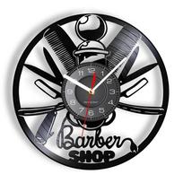 Barber Tools Art Vinyl Record Wall Clock Modern Design Hairdressing Shop Decorative Art Wall Watch Hairstylist Home Gift Clock gray