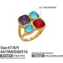 Melaleuca Colored Glass Stone Ring: Light Luxury Design Jewelry in 18K Gold-Plated Stainless Steel. Size 7 beige