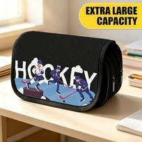 Double Layer Large Pencil Case, Vibrant Printed Pencil Pouch with Hockey Game Night Design, Fashion Storage Bag, Portable Pencil Case with Zipper, Dur 20x9x11cm white