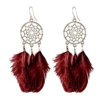 Yousheng 1 Pair Retro Bohemia Women Hook Earrings Feather Tassel Round Drop Earrings Palace Style Dangle Earrings Jewelry Gift gray