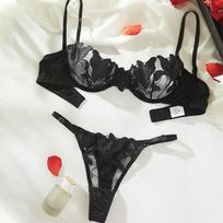 Sexy steel rim ultra-thin bra set gathers big breasts and shows small transparent lace princess erotic underwear S juoda