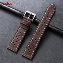 20mm 22mm 24mm Vintage Top-Grain Cowhide Strap for Men Women Universal Genuine Leather WatchBand Brown Breathable Sport Bracelet 22mm raudona