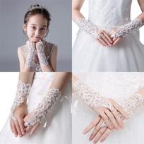 Merginos princesės pirštinės mergaičių suknelė pirštinės nėriniai deimantiniai fotografavimo kostiumai White gray