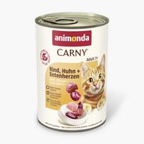 Animonda Carny Adult Beef + Chicken + Duck Heart – konservai katėms su šviežia jautiena, vištiena ir ančių širdelėmis, 400 g