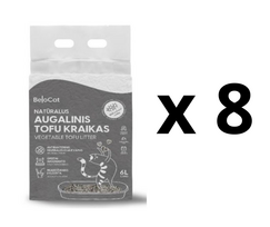 8 VNT. - Kraikas katėms TOFU BeloCat, su aktyvuota anglimi, 6 l (2,5 kg), 2 mm granulės