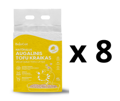 8 VNT. - Kraikas katėms TOFU BeloCat, citrinų kvapo, 6 l (2,5 kg), 2 mm granulės