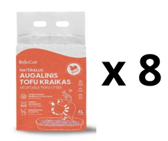 8 VNT. - Kraikas katėms TOFU BeloCat, persikų kvapo, 6 l (2,5 kg), 2 mm granulės