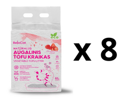 8 VNT. - Kraikas katėms TOFU BeloCat, braškių su pienu kvapo, 6 l (2,5 kg), 2 mm granulės