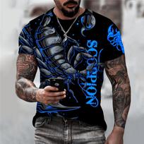 3D Print Scorpion T Shirt For Men Cool Animal Pattern T-Shirts Summer Casual Loose T-Shirts O-Neck Tops Short Sleeves L black