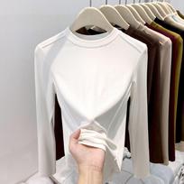 Fleece polished small stand-up neck bottoming shirt women's spring fishbone front shoulder slim-fitting long-sleeved shirt with top M white