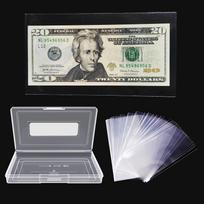 Dollar Bill Holder with Storage Case, MUDOR PP Material 100 Pieces Clear Paper Money Currency Collection Sleeves Protector Bag, Banknotes Protector 100 PCS white