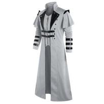 Vintage Halloween Medieval Steampunk Elves Pirate Costume Adult Men Black Long Split Jacket Gothic Armor PU Leather Coats S pilka