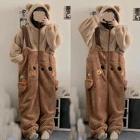 Flanelė Anime Onesie Suaugusiesiems Gyvūnų Pižamos Pižamos Rinkinys Moterų Vyrų Cosplay Helovino animacinių filmų pižamų Suaugusiesiems Žiemos Meškos Miegrūnai XS beige