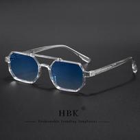 HBK Steampunk Men Sunglasses Rectangular Flat Top Double Bridge Progressive Sun Glasses Women Outdoor Driving Glasses UV400 black