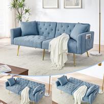 Teddy Fleece Boucle Dviejų vietų sofa, 3 lygių reguliuojamas atlošas, 2 pagalvės, metalinės kojos, minkšta ir patogi svetainei, nuomojamam butui, mėlyna mėlyna