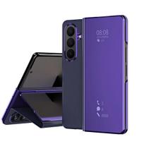 Išmanus atverčiamas dėklas Samsung Galaxy Z Fold 7 8 Fold7 veidrodiniu padengimu, plastiko ir PU odos, su stoveliu, žiūrėjimo kampu, atsparus smūgiams telefono dėklas Z Fold 7 violetinė