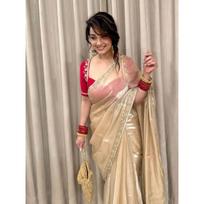 New Launch – Lightweight Fancy Partywear Saree with Sequence & Kutdana Hand Work kreminė